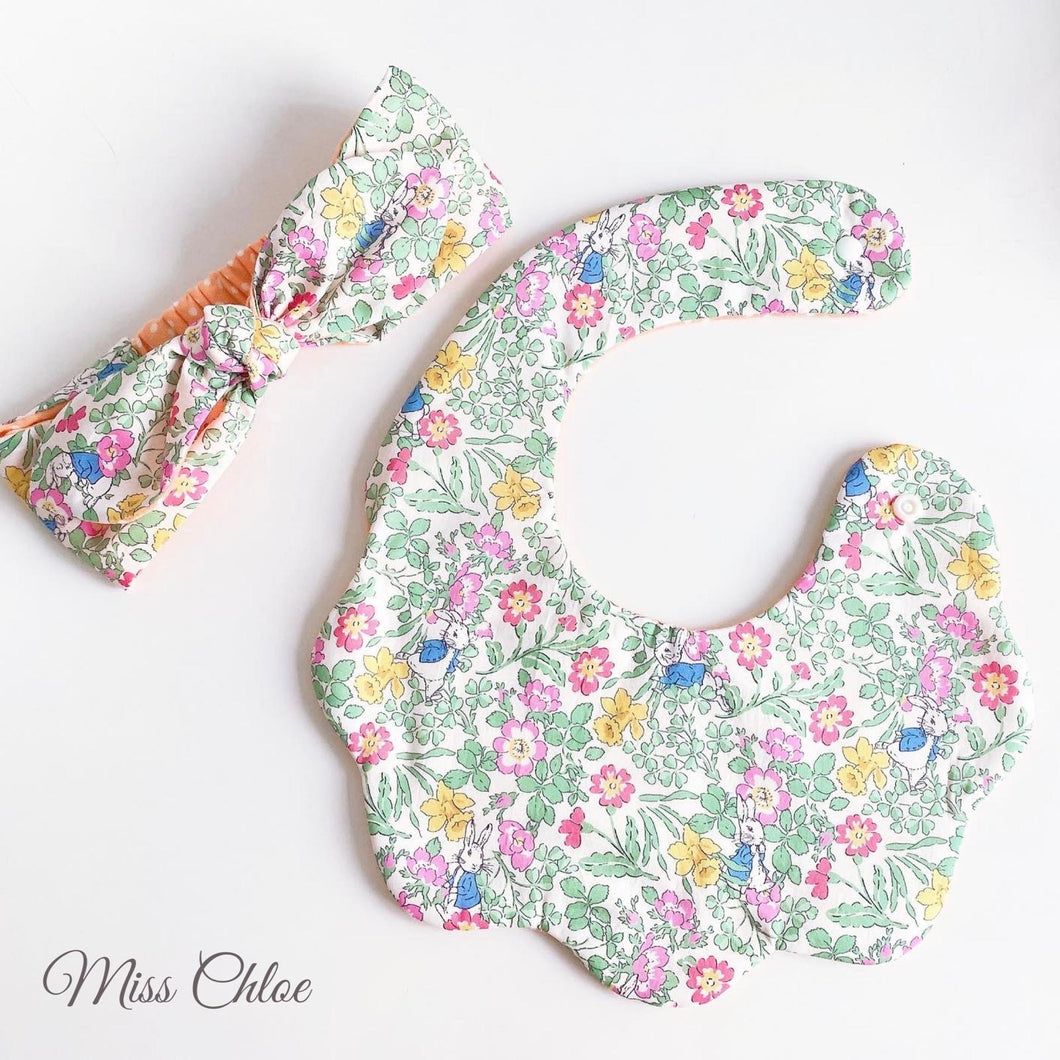 Miss Chloe Handmade Headband and Bib Set - Peter Rabbit