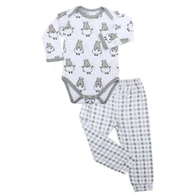 Load image into Gallery viewer, Long Sleeve Onesie White Big Sheepz + Pant Grey Checkers
